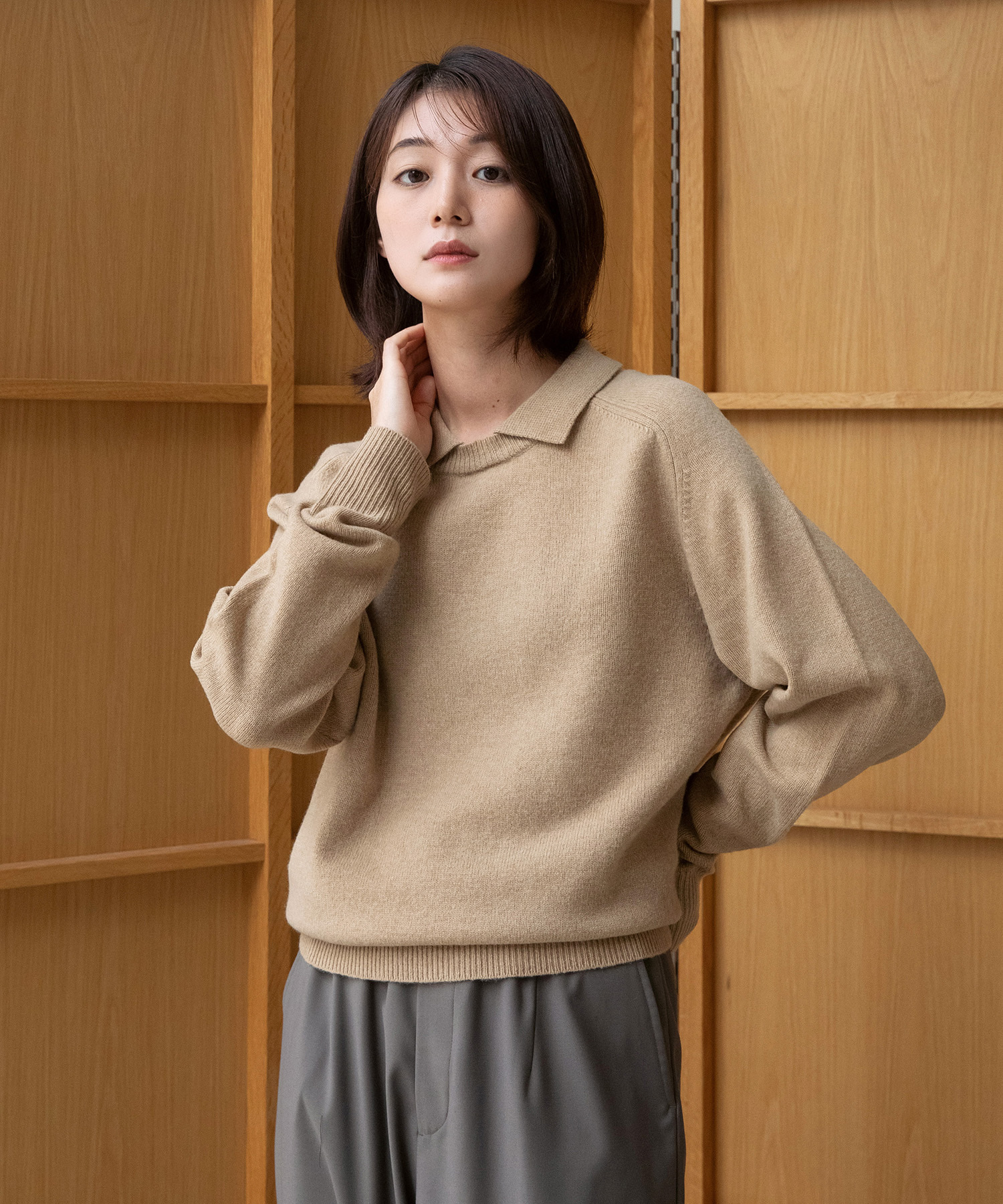 22AW Women Scape collar Pullover (Camel)