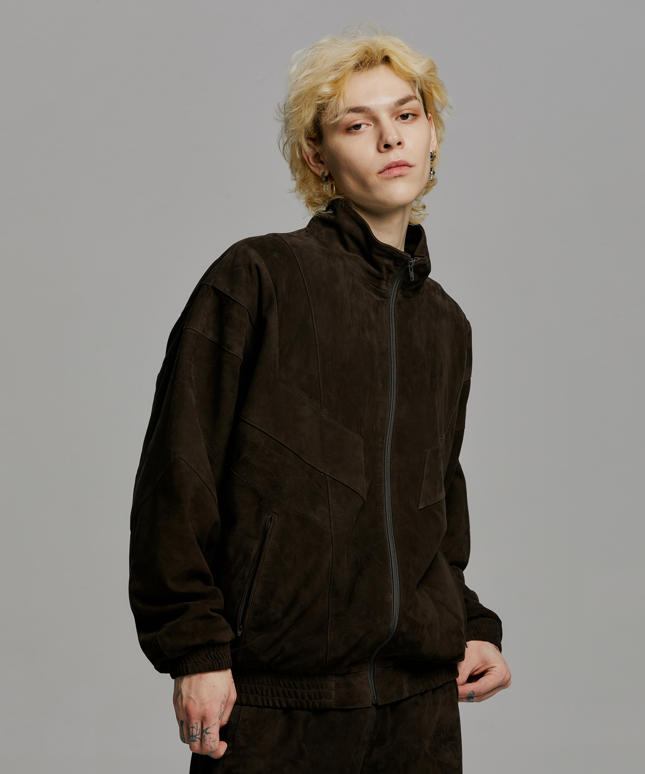 Leather Track Jacket Goat Suede (D Brown) M