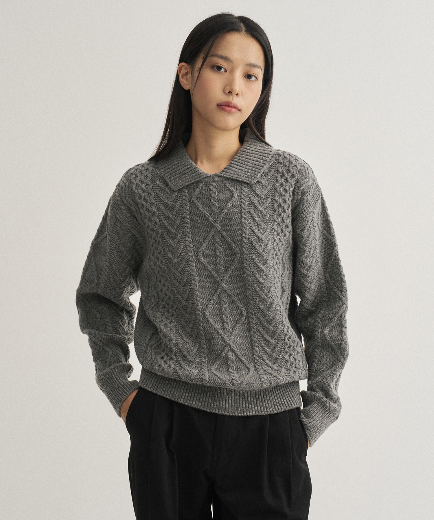 23AW Women Fisherman Cable Knit (Heather Gray)