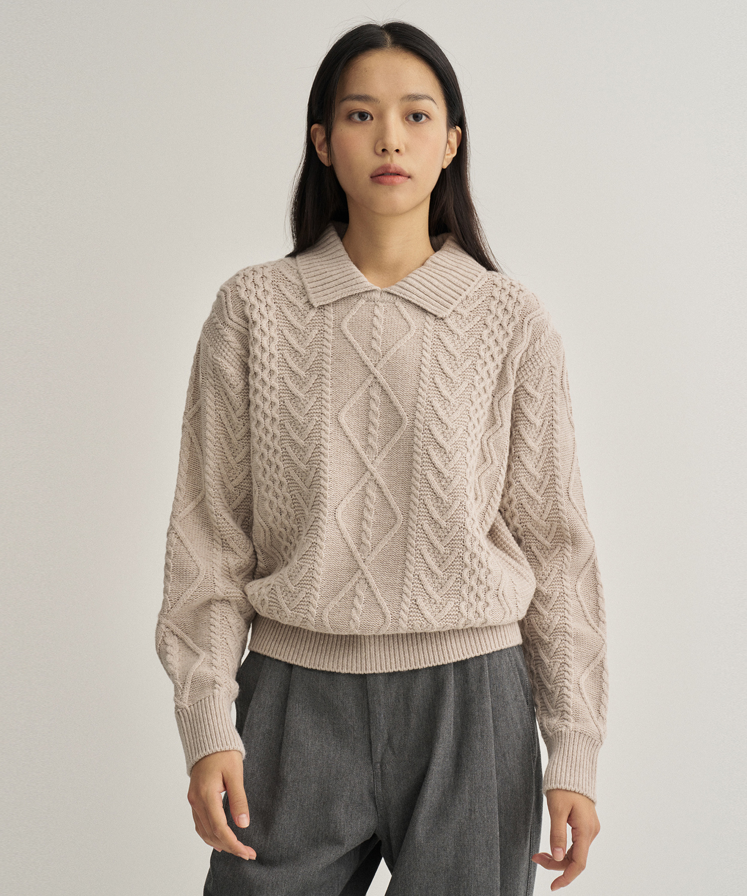 23AW Women Fisherman Cable Knit (Oatmeal)