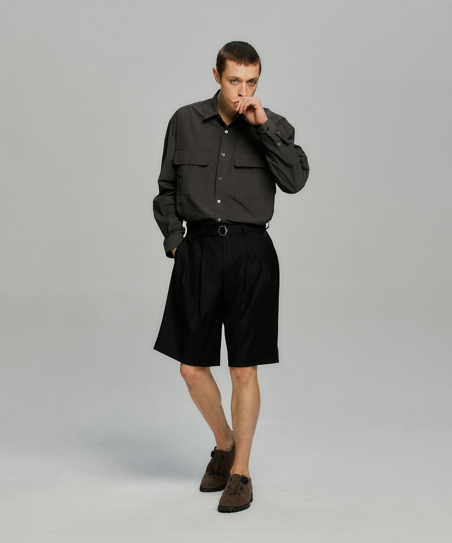 23SS Hemingway Belted Shorts (Black)