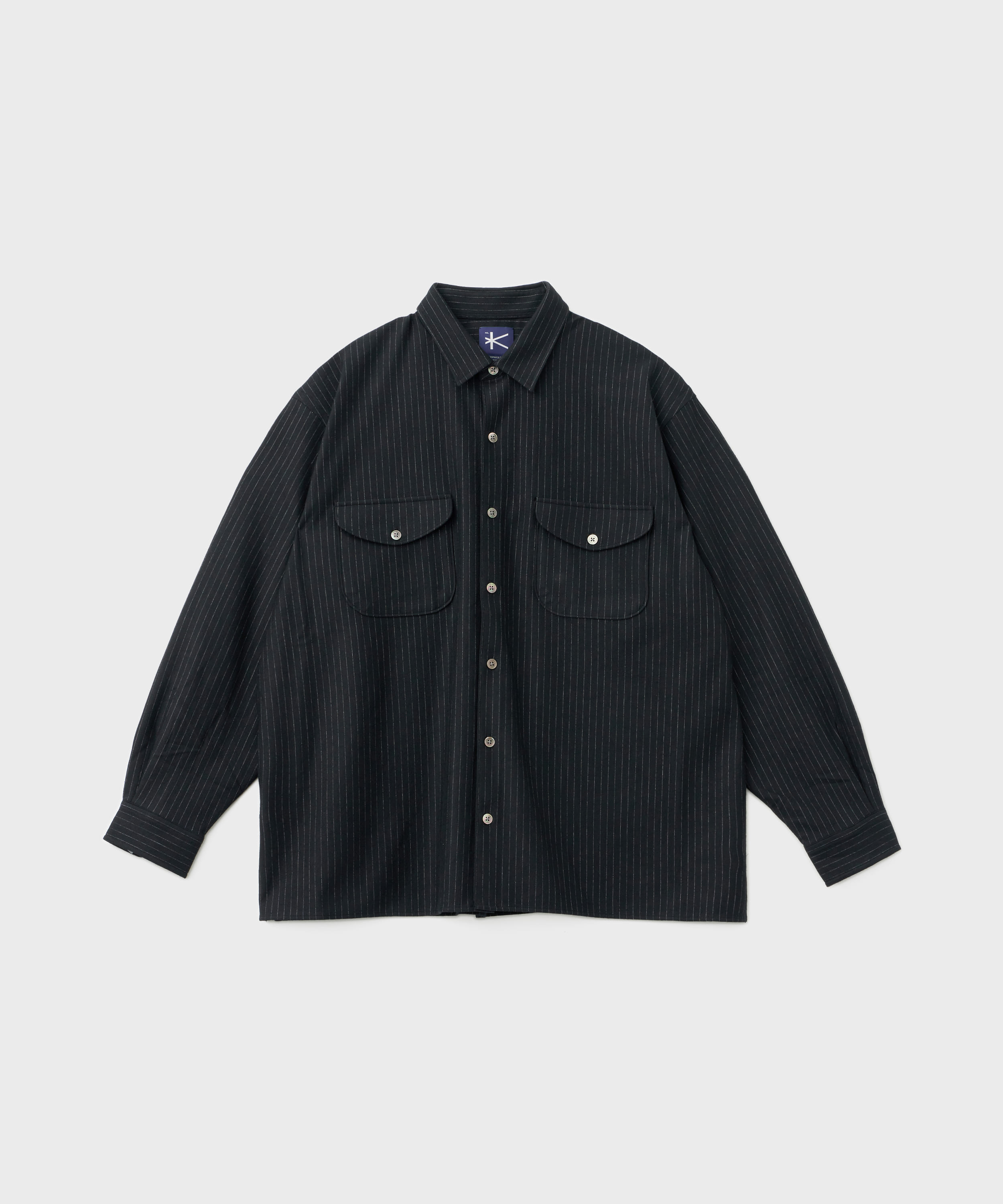 Wool Stripe Square Shirts (Black)