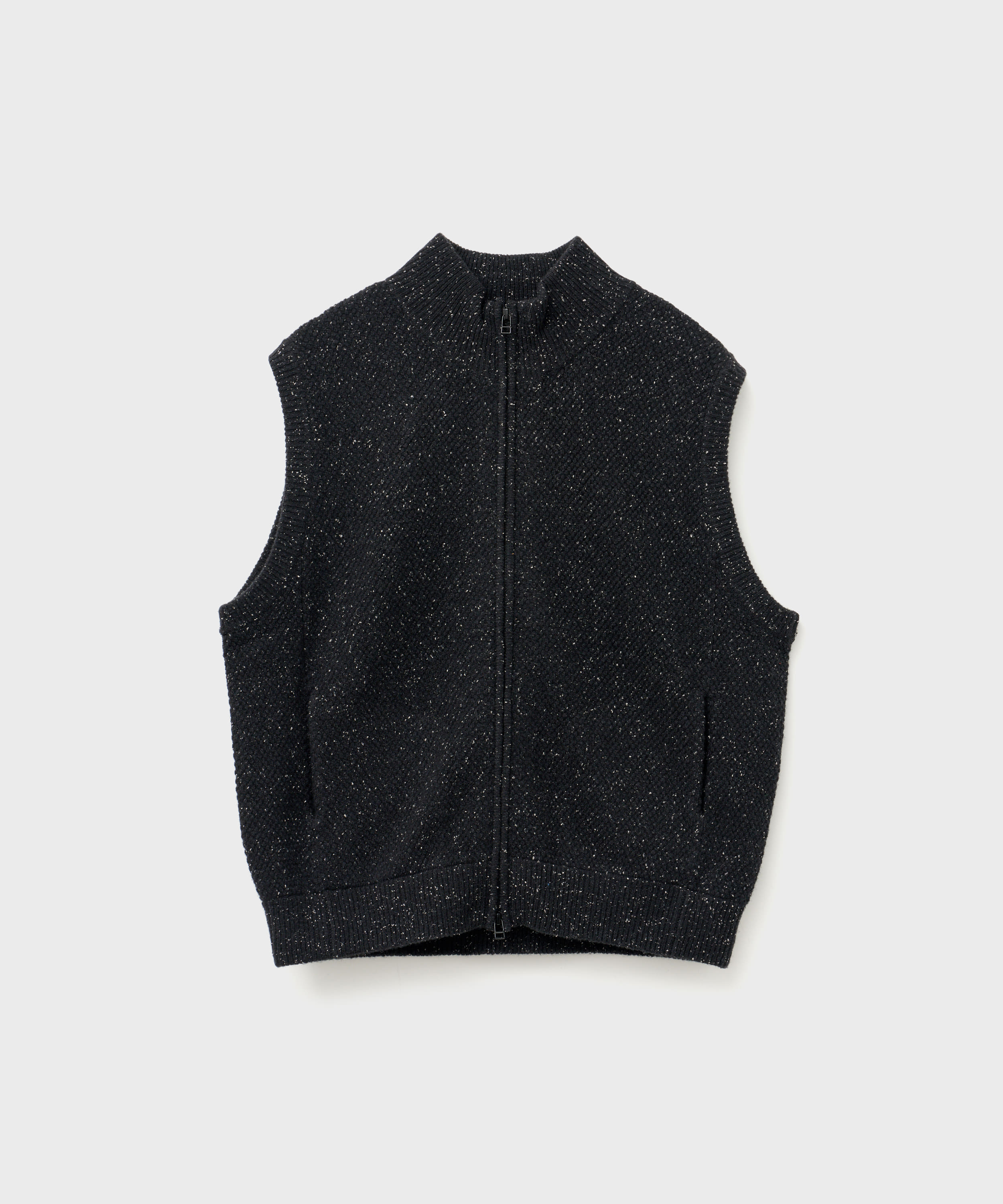 Wool Moss Stitch Zip Vest (Black)